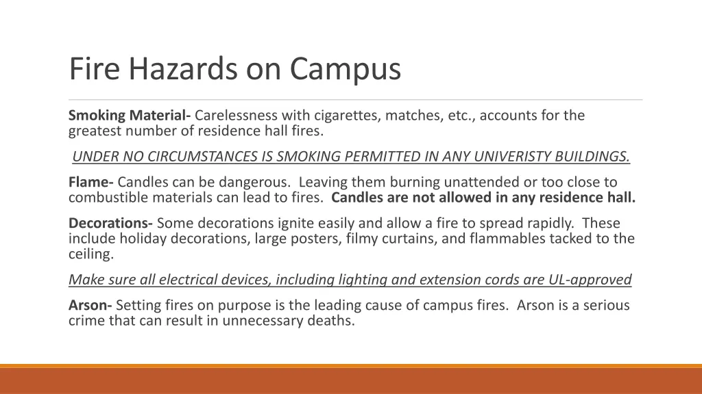 fire hazards on campus