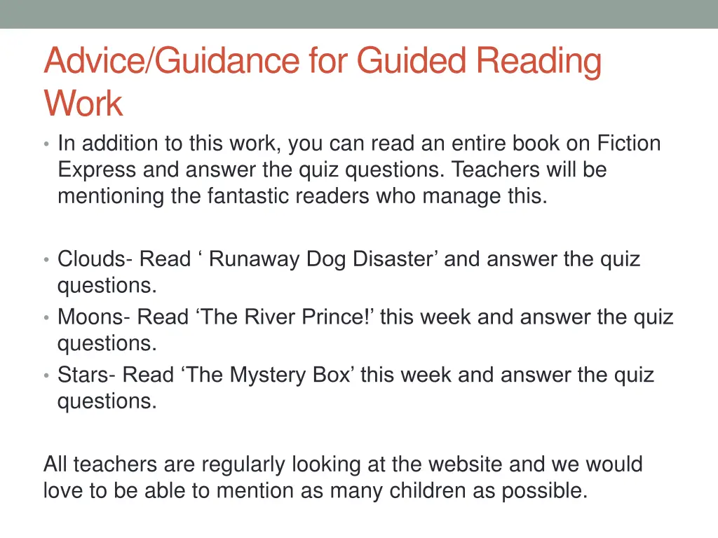 advice guidance for guided reading work