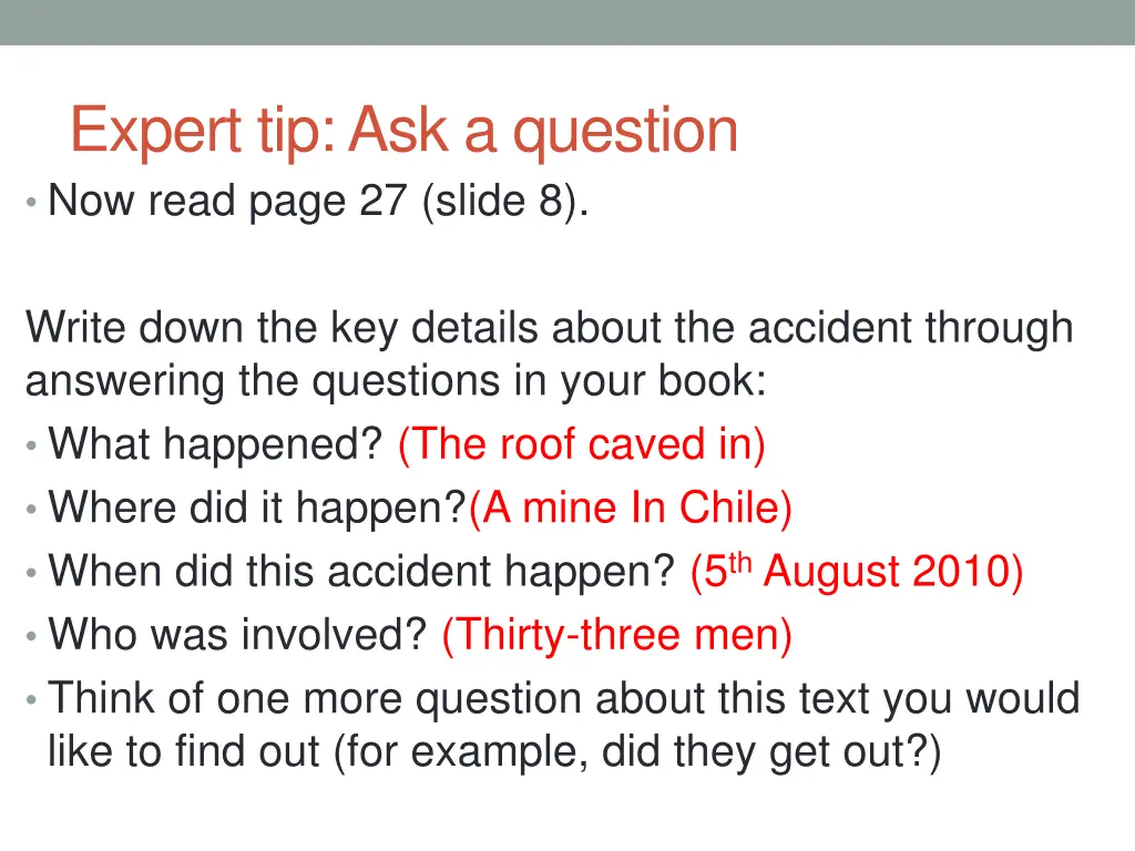 expert tip ask a question now read page 27 slide 8 1