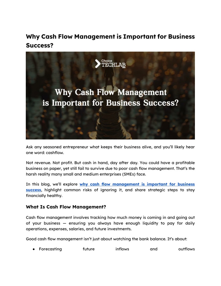why cash flow management is important