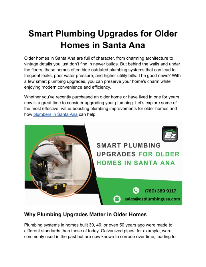 smart plumbing upgrades for older homes in santa