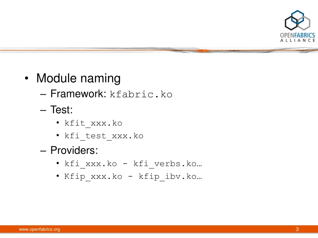 module naming framework kfabric ko test kfit