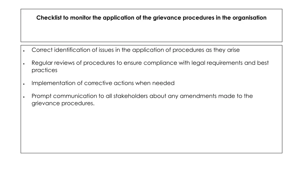 checklist to monitor the application