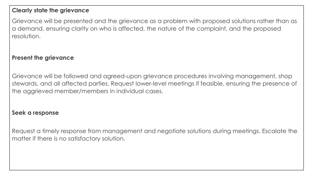 clearly state the grievance