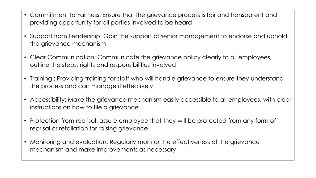 commitment to fairness ensure that the grievance