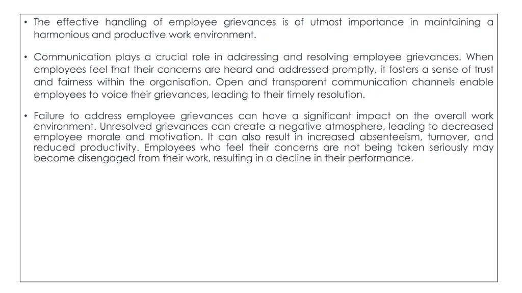 the effective handling of employee grievances