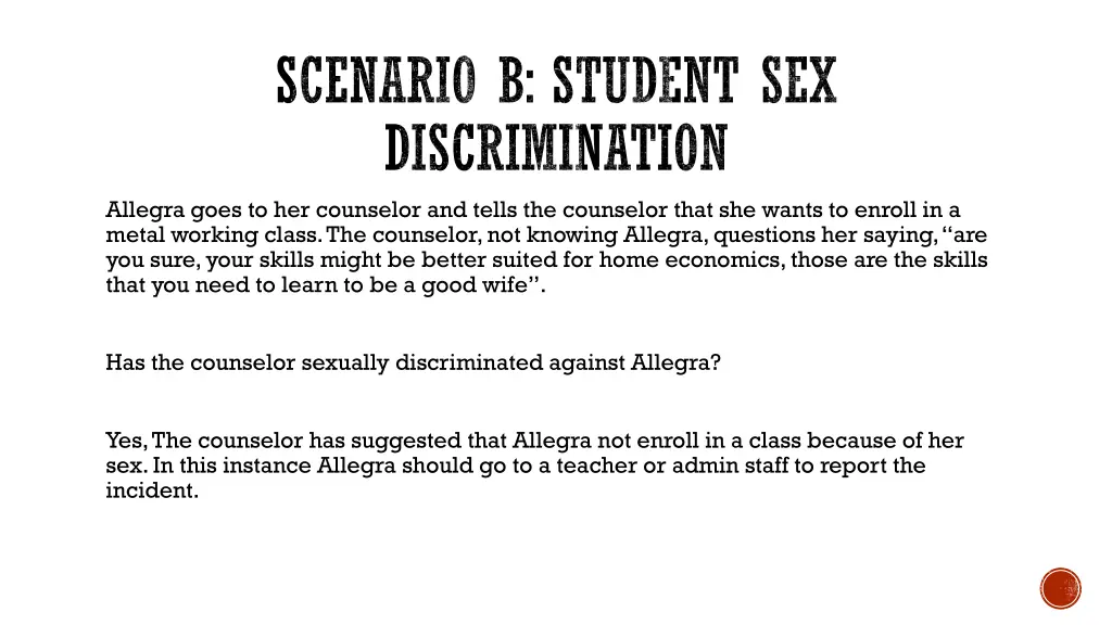 scenario b student sex discrimination allegra