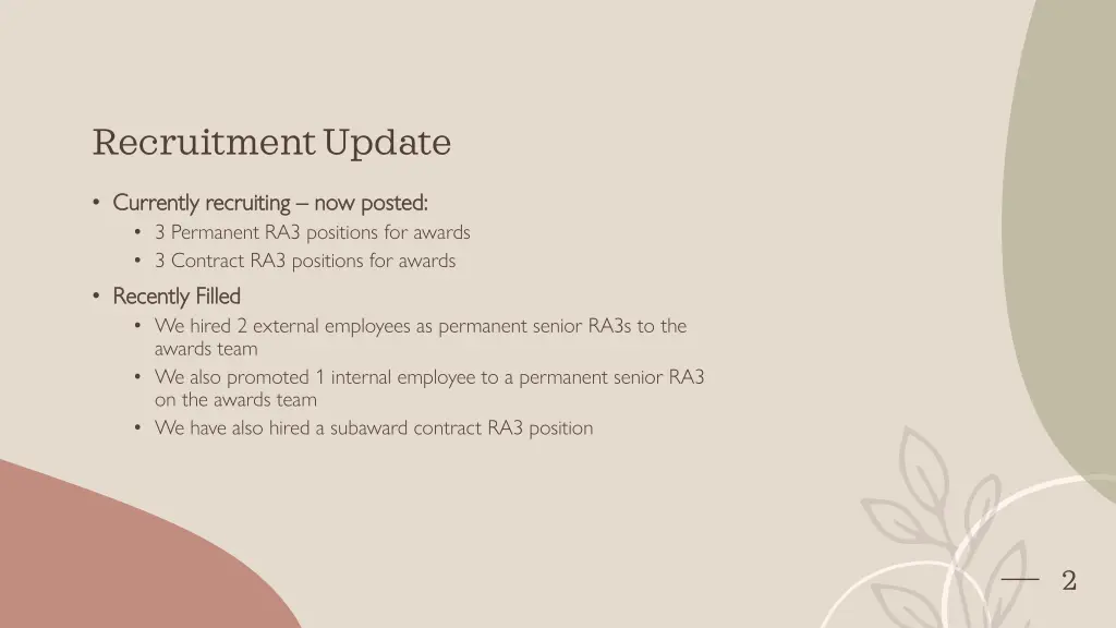 recruitment update
