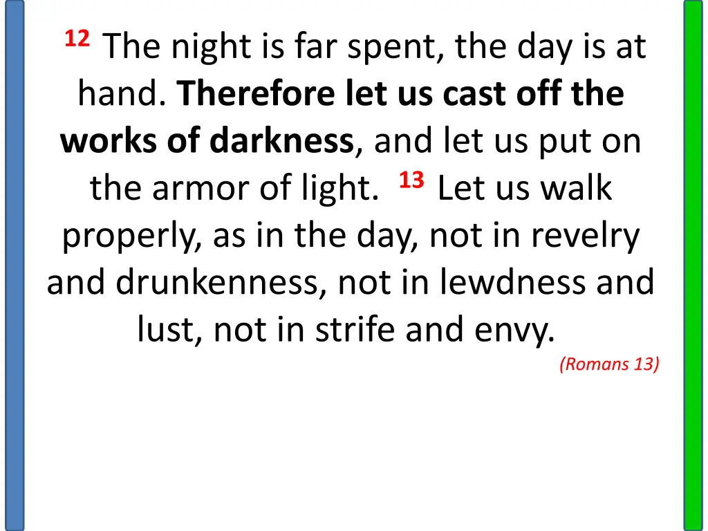12 the night is far spent the day is at hand