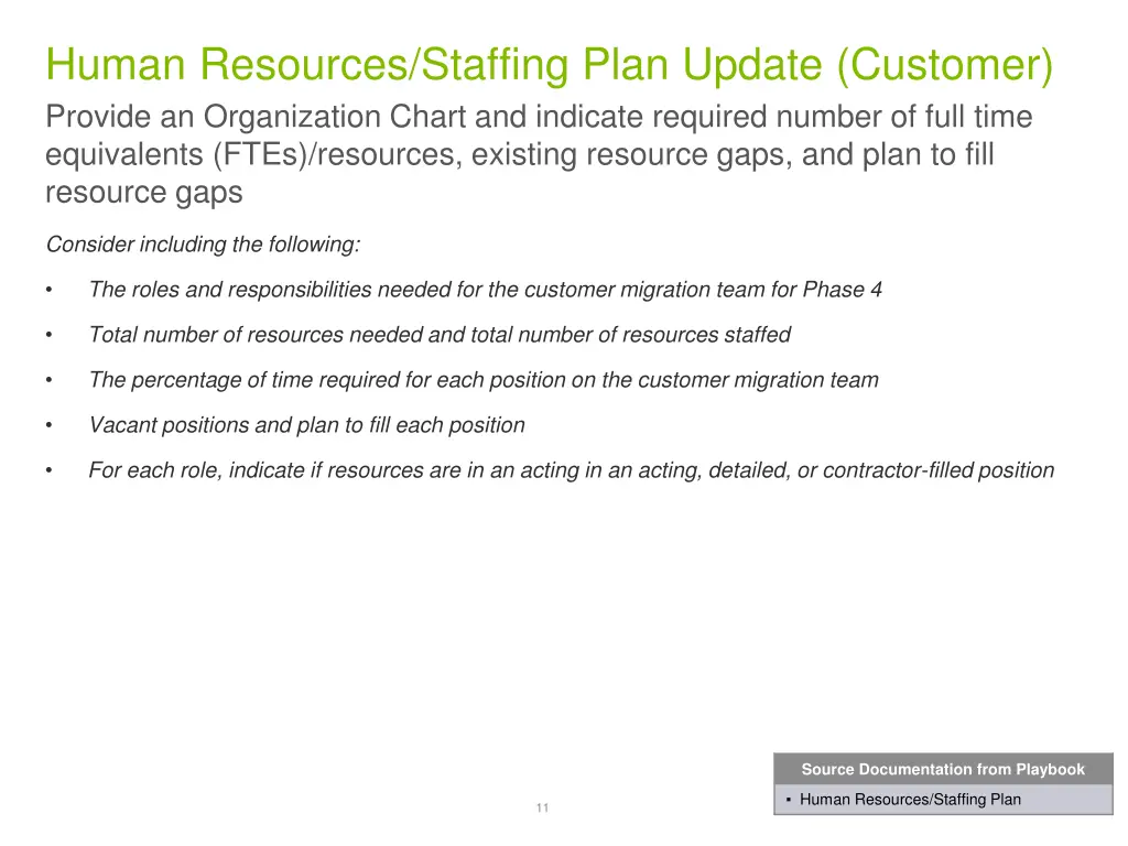 human resources staffing plan update customer