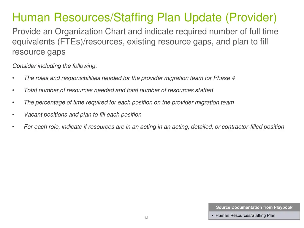 human resources staffing plan update provider