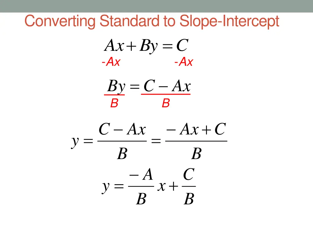 converting standard to slope intercept