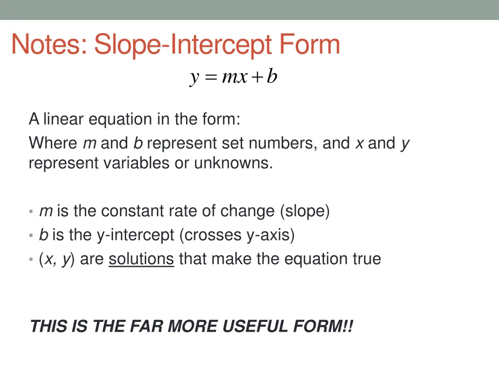 notes slope intercept form