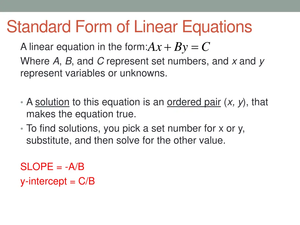 standard form of linear equations a linear