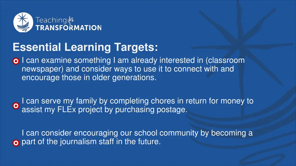 essential learning targets i can examine