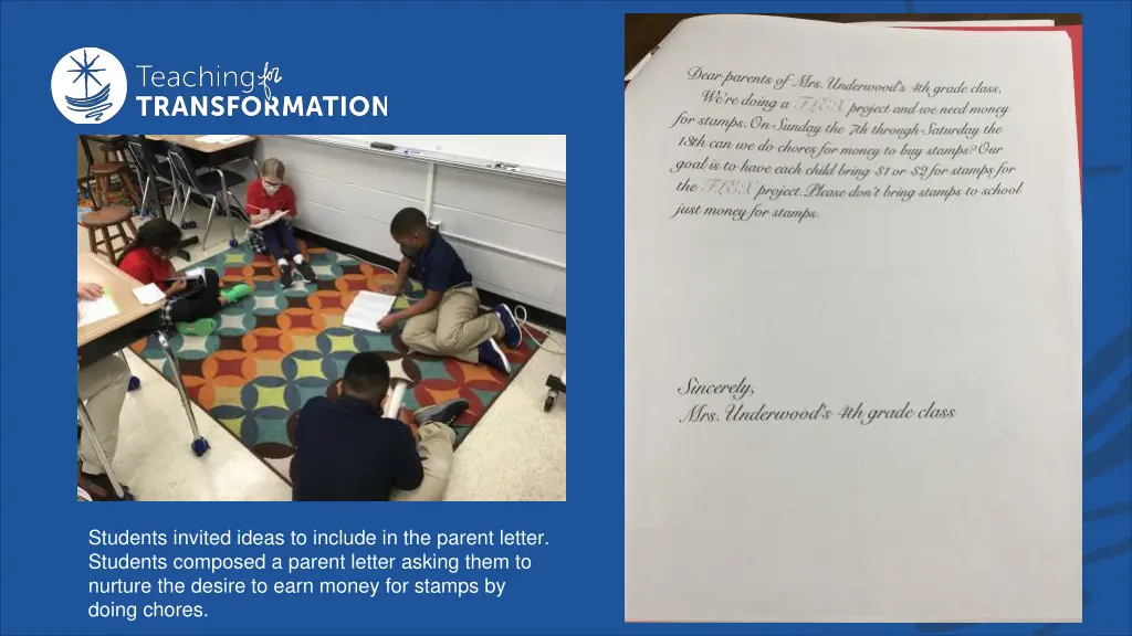 students invited ideas to include in the parent