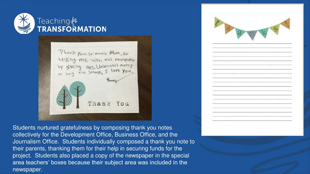 students nurtured gratefulness by composing thank