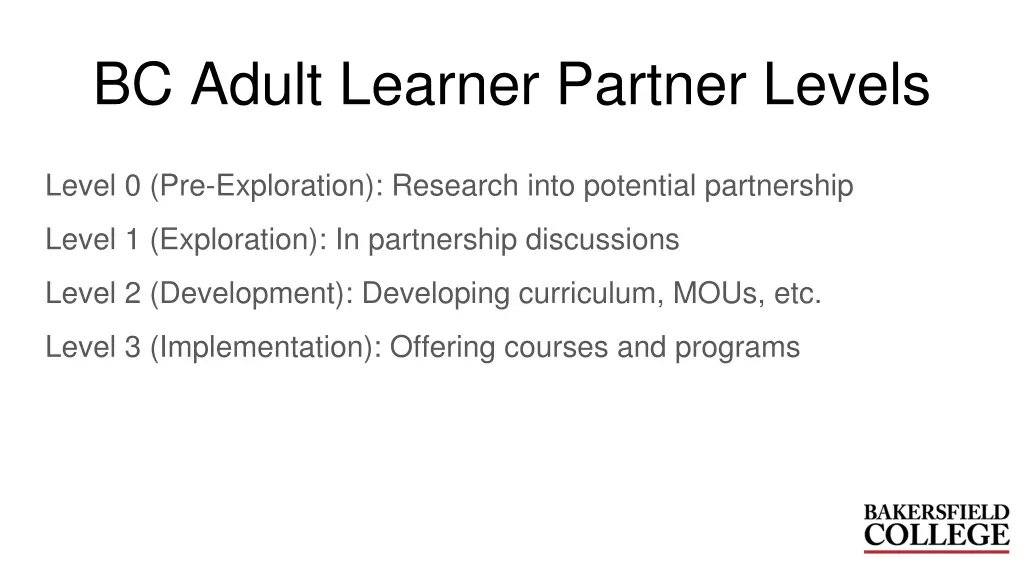 bc adult learner partner levels