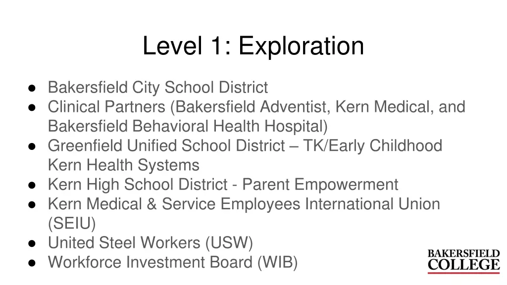 level 1 exploration
