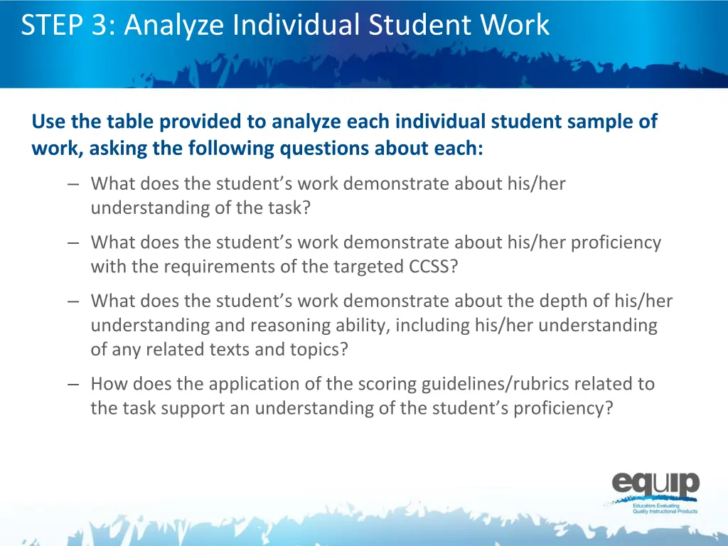 step 3 analyze individual student work