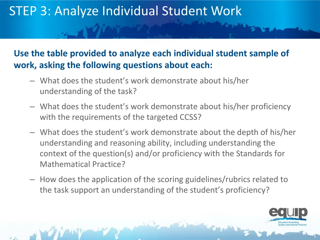 step 3 analyze individual student work