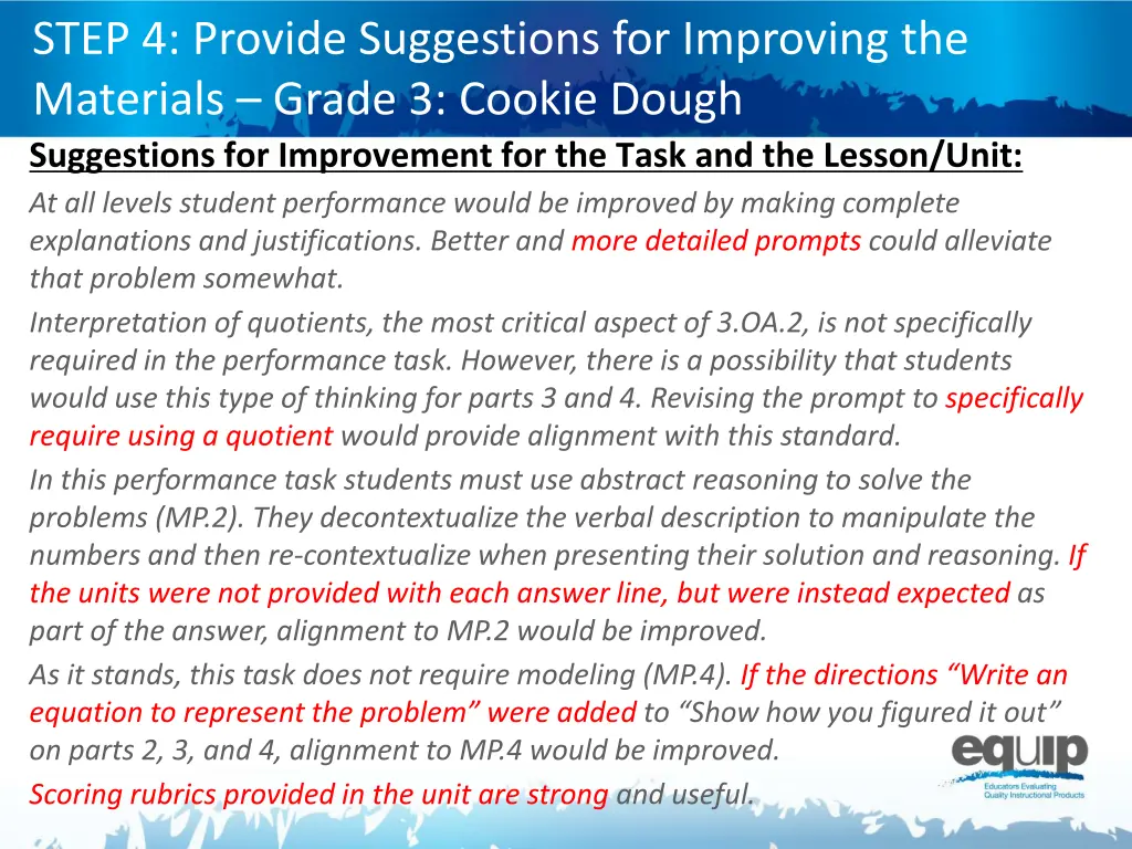 step 4 provide suggestions for improving 1
