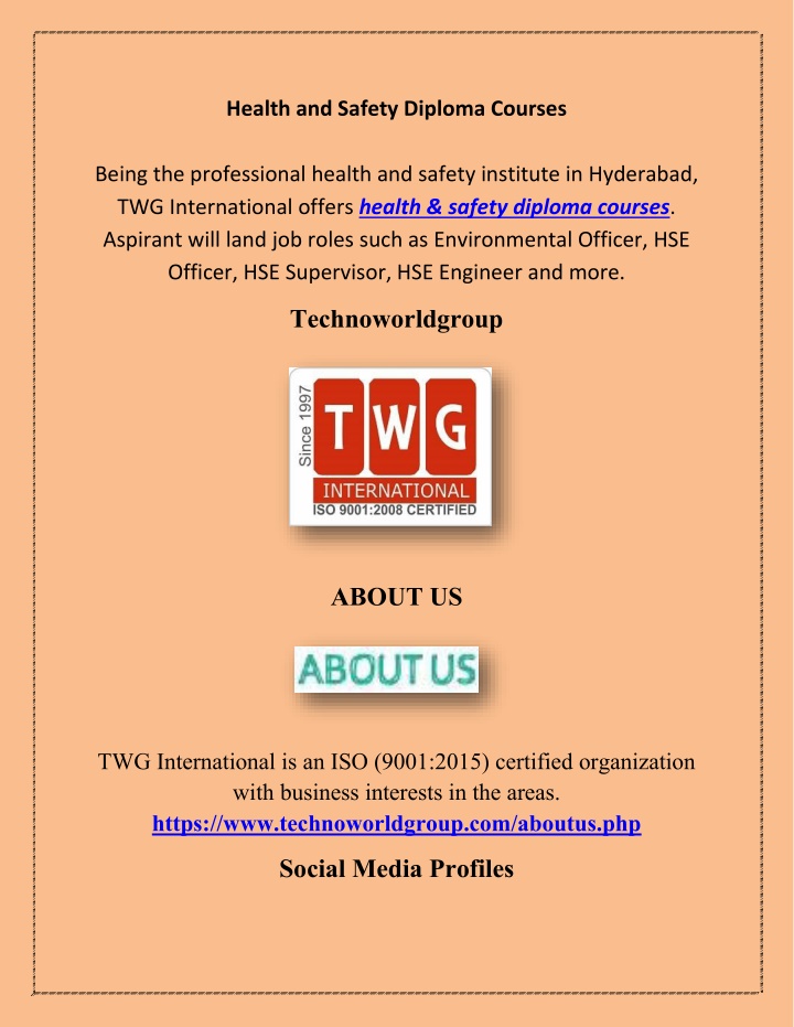 health and safety diploma courses being