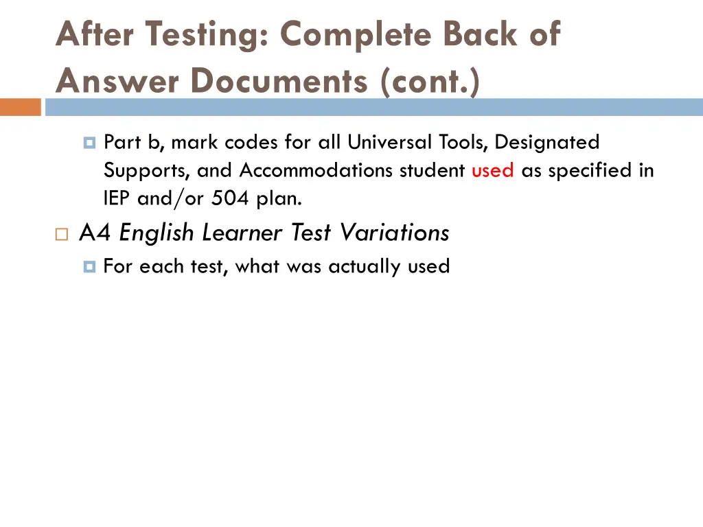 after testing complete back of answer documents 1