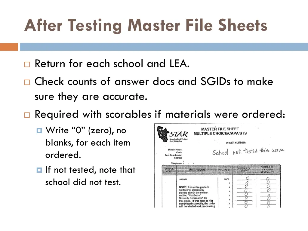 after testing master file sheets