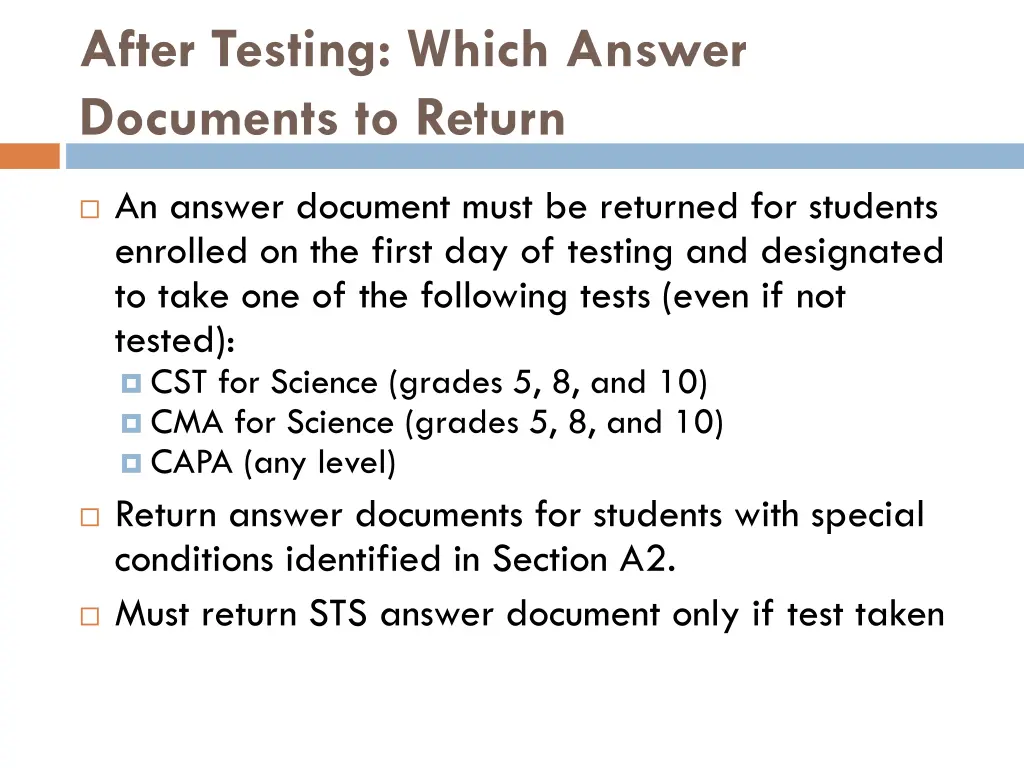 after testing which answer documents to return