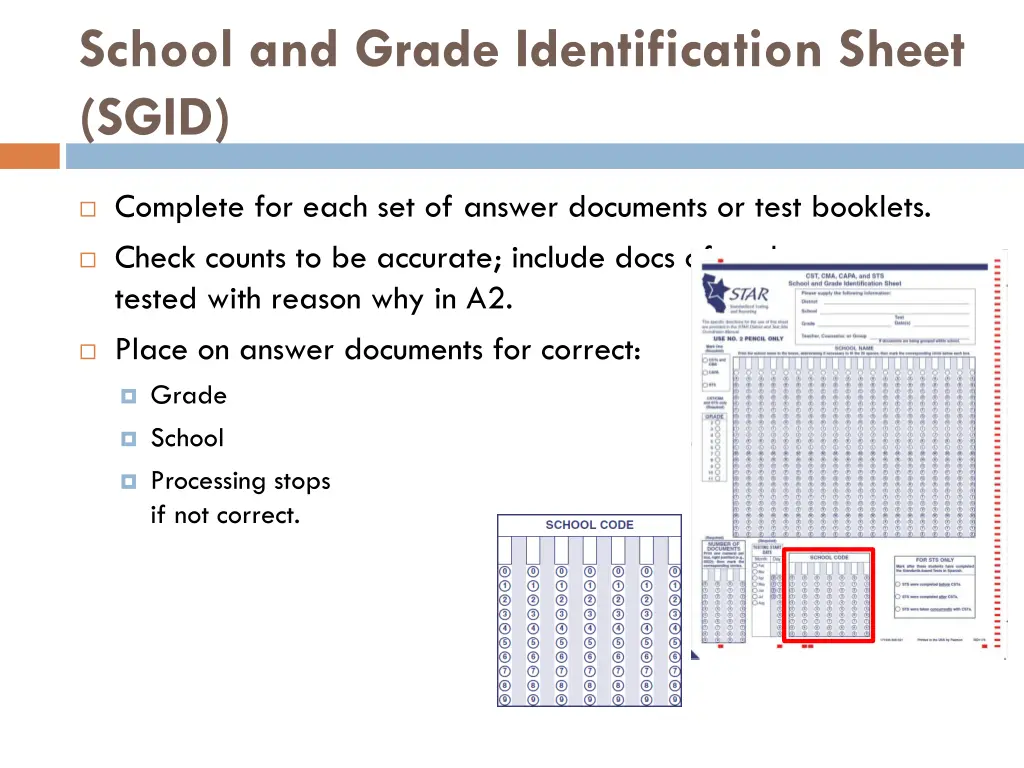 school and grade identification sheet sgid