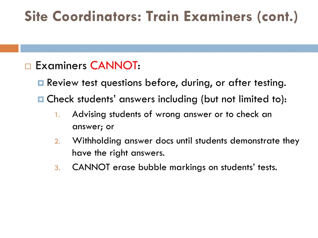 site coordinators train examiners cont