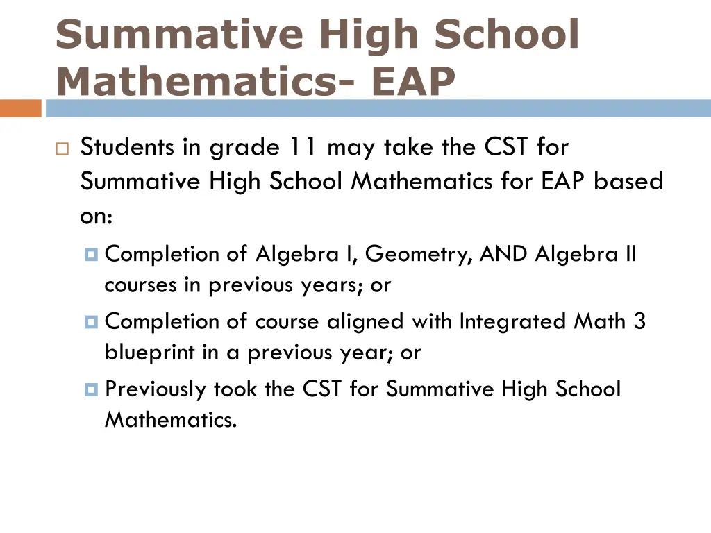 summative high school mathematics eap