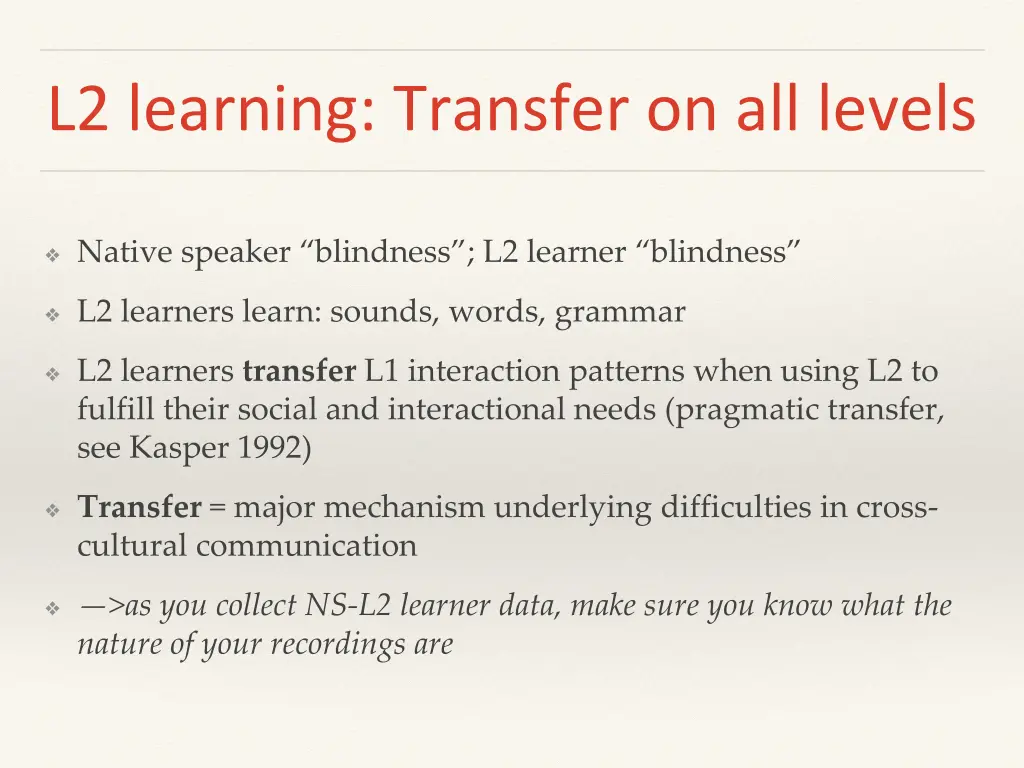 l2 learning transfer on all levels