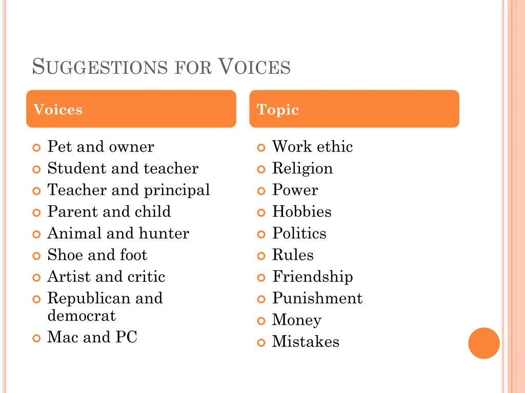 s uggestions for v oices