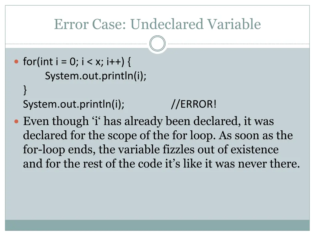 error case undeclared variable