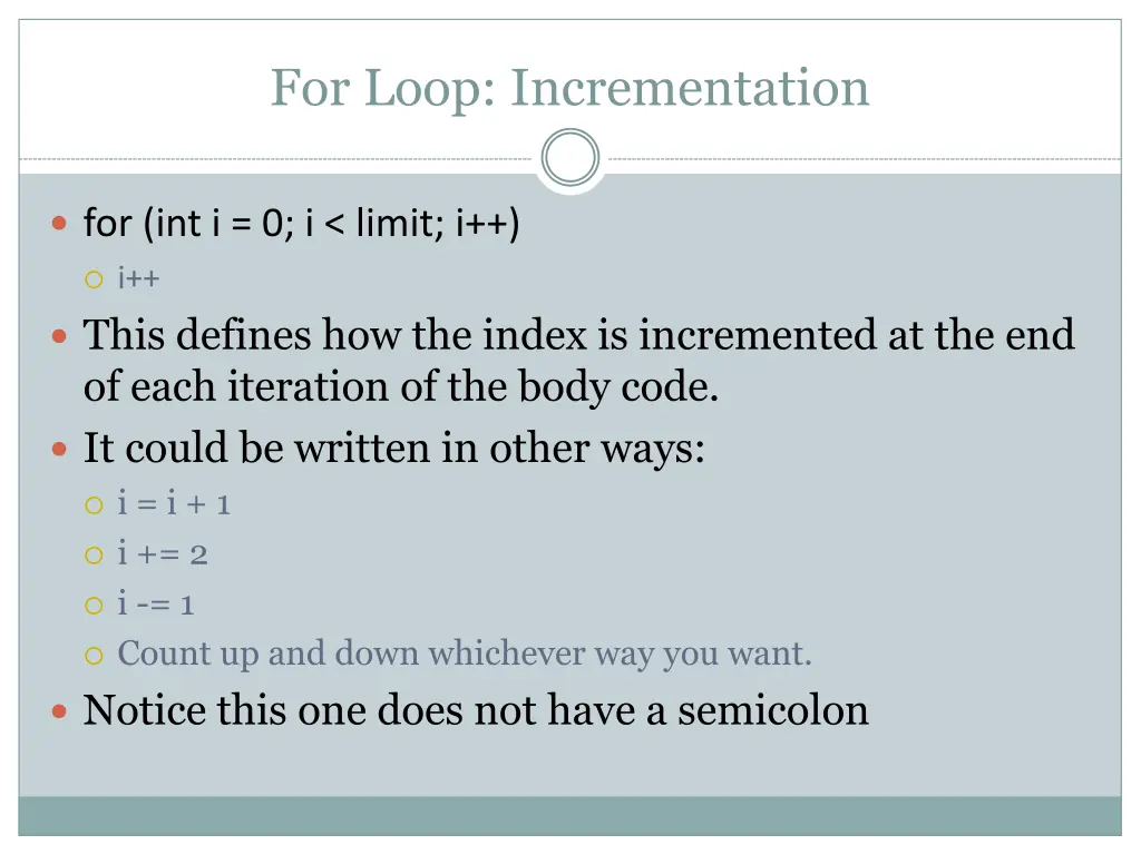 for loop incrementation