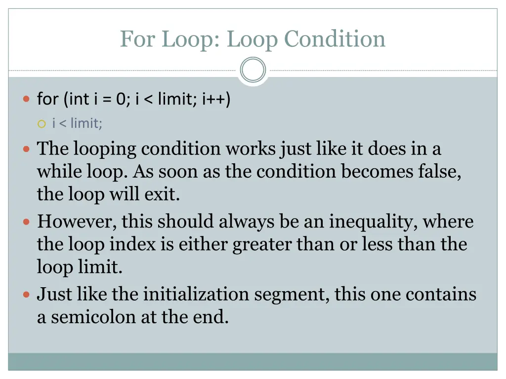 for loop loop condition