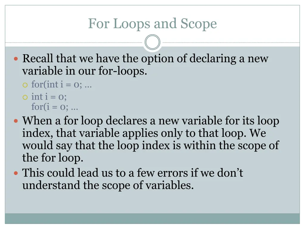 for loops and scope