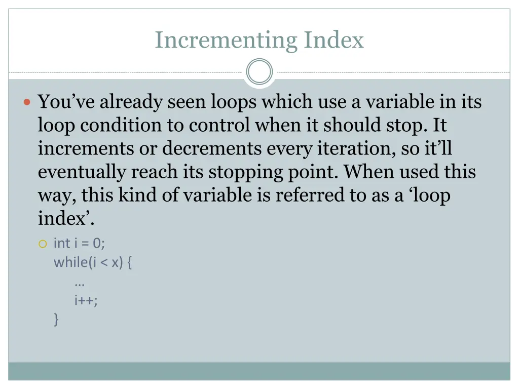 incrementing index