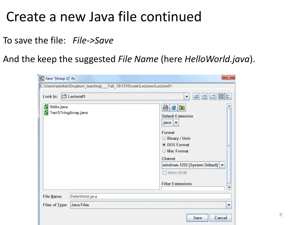 create a new java file continued