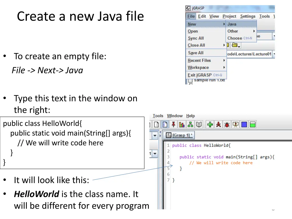 create a new java file