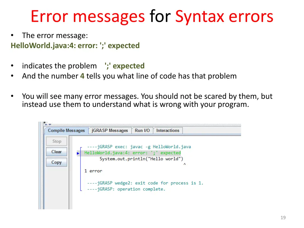 error messages for syntax errors