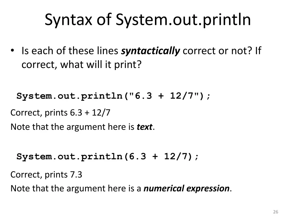 syntax of system out println