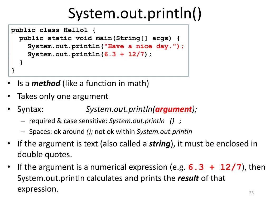 system out println