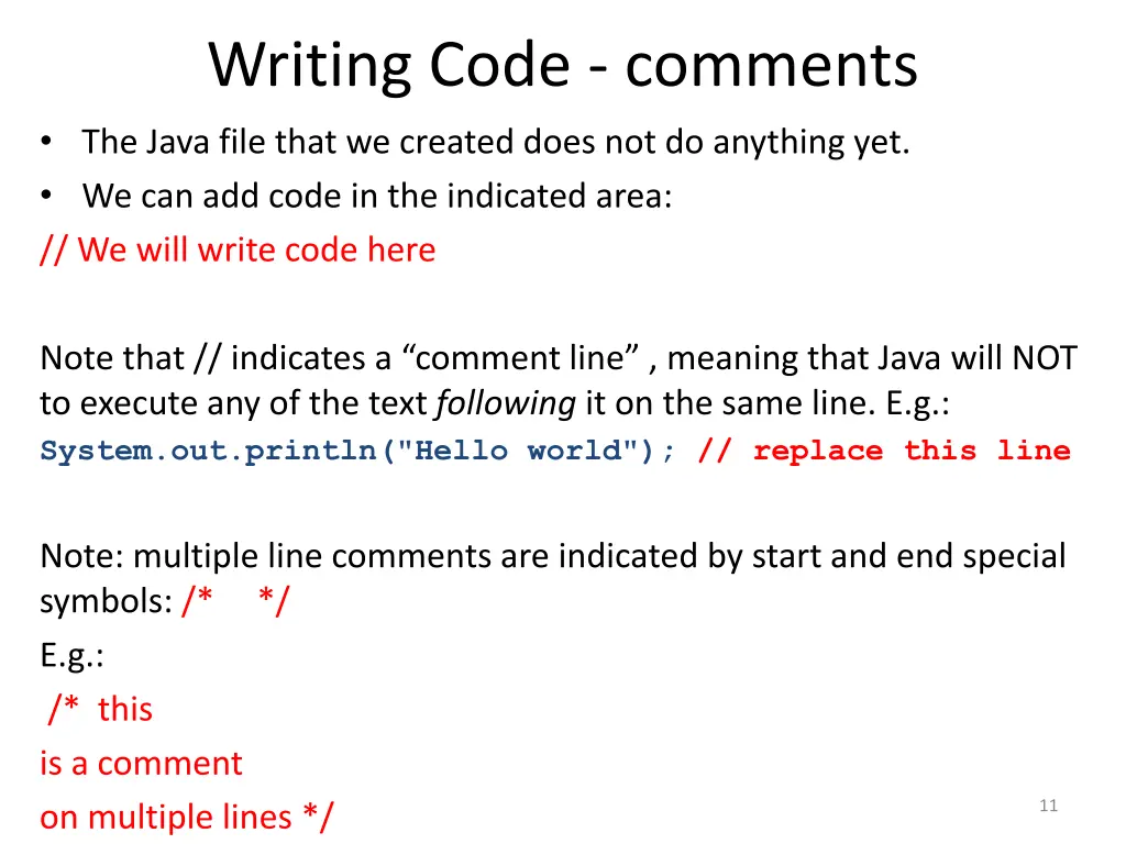 writing code comments the java file that