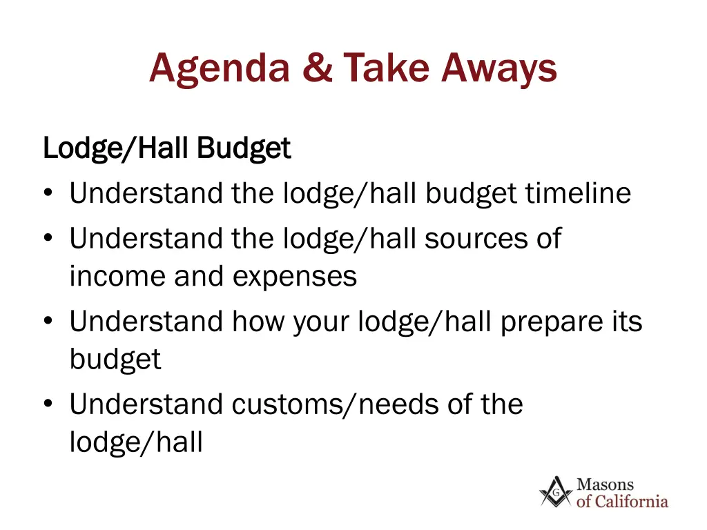 agenda take aways