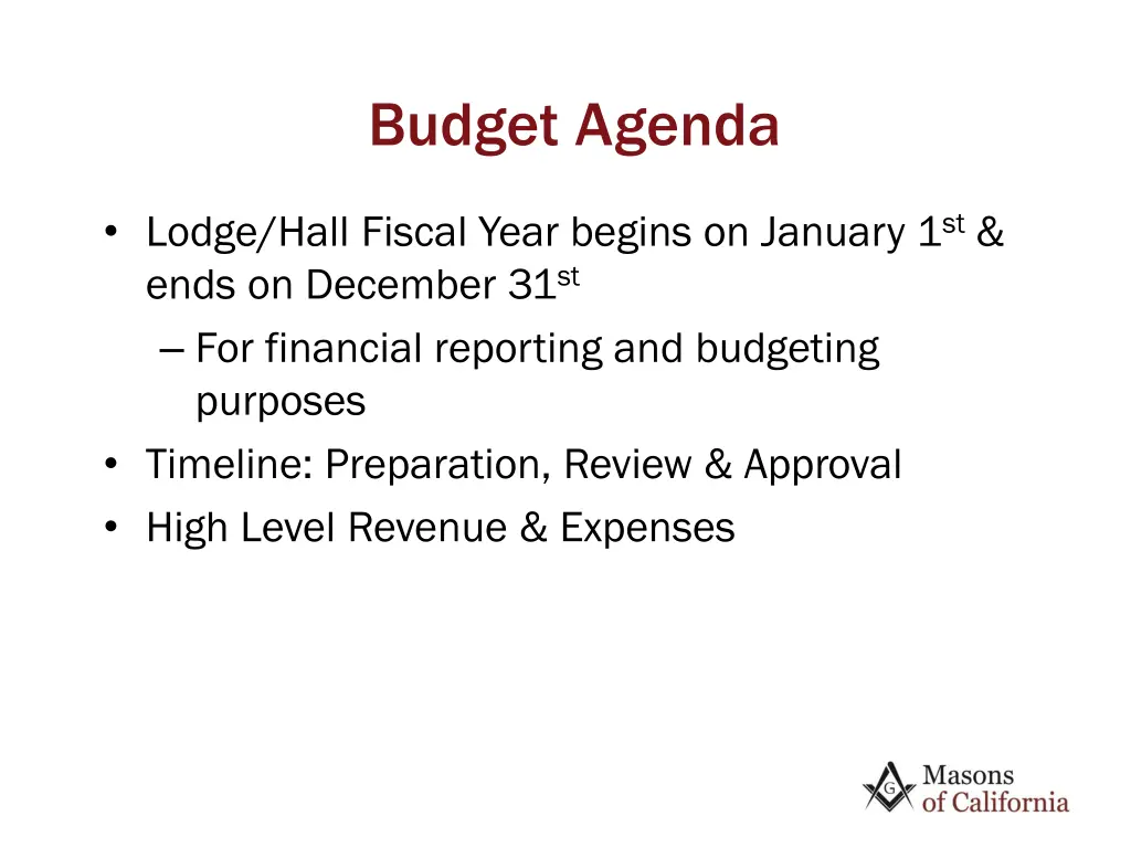 budget agenda