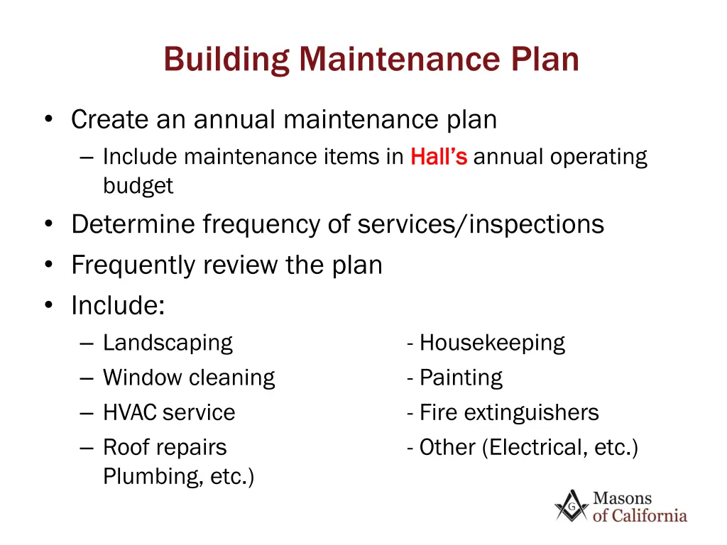 building maintenance plan