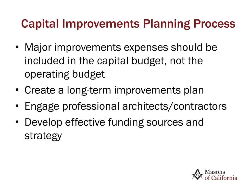 capital improvements planning process